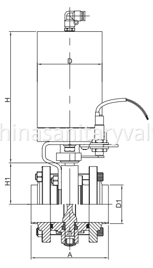 DIN Hygienic Pneumatic 3PCS Butterfly Valves Flanged